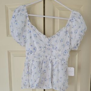 Altar'd State Blue and White Floral Blouse